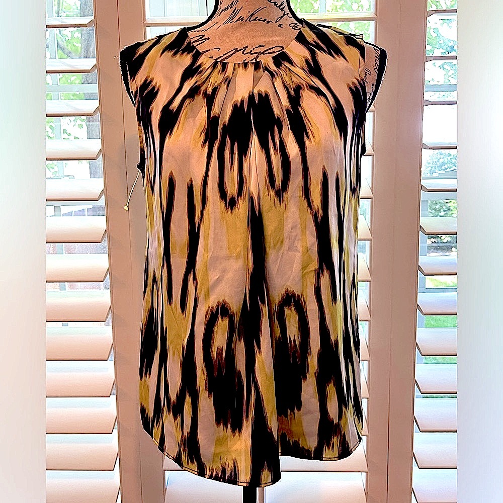 Jones New York Size 6 Green Purple Ikat Sleeveless Blouse Career Workwear